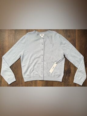 WILT Pale Blue Button-Front Crewneck Cardigan